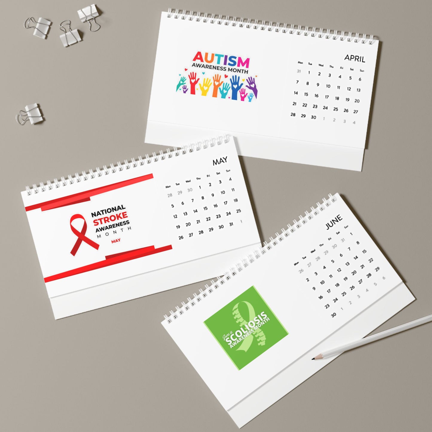 2025 Awareness Desk Calendar - Monthly Themes & Supportive Designs