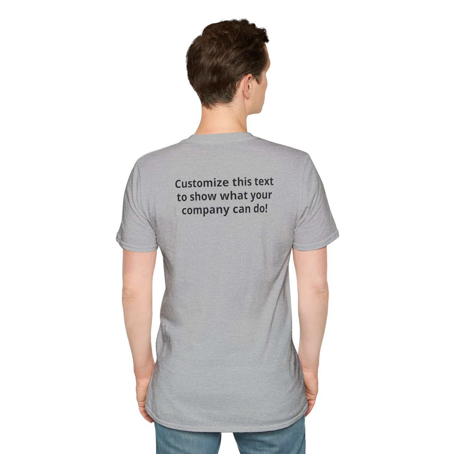 Minimal Custom Company T-Shirt — Small Chest Logo & Back Text