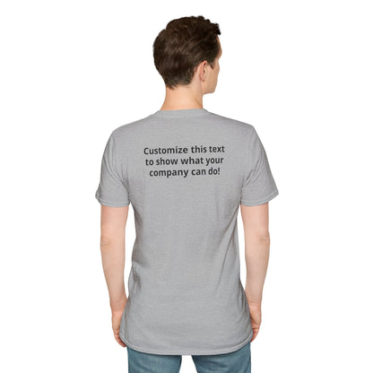 Minimal Custom Company T-Shirt — Small Chest Logo & Back Text
