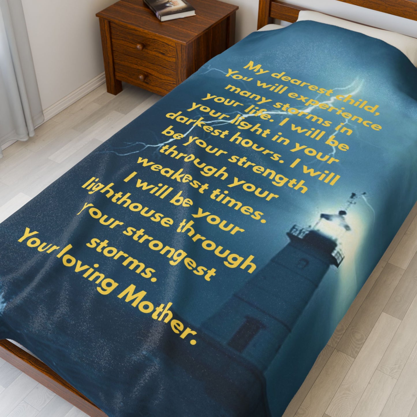 Lighthouse Comfort Blanket — "I will be your lighthouse" Inspirational Mother's Message Velveteen Throw