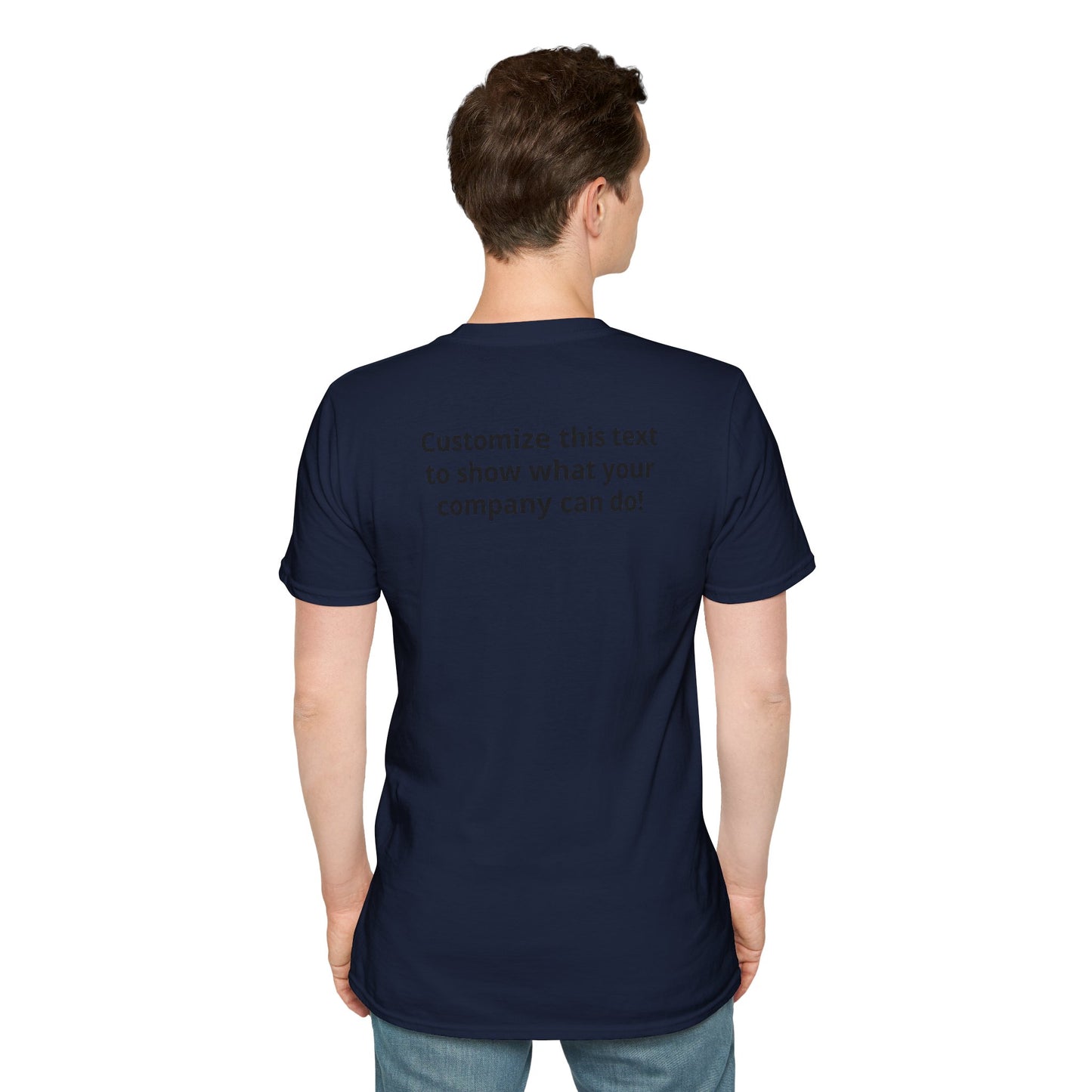 Minimal Custom Company T-Shirt — Small Chest Logo & Back Text