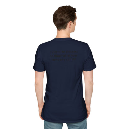 Minimal Custom Company T-Shirt — Small Chest Logo & Back Text