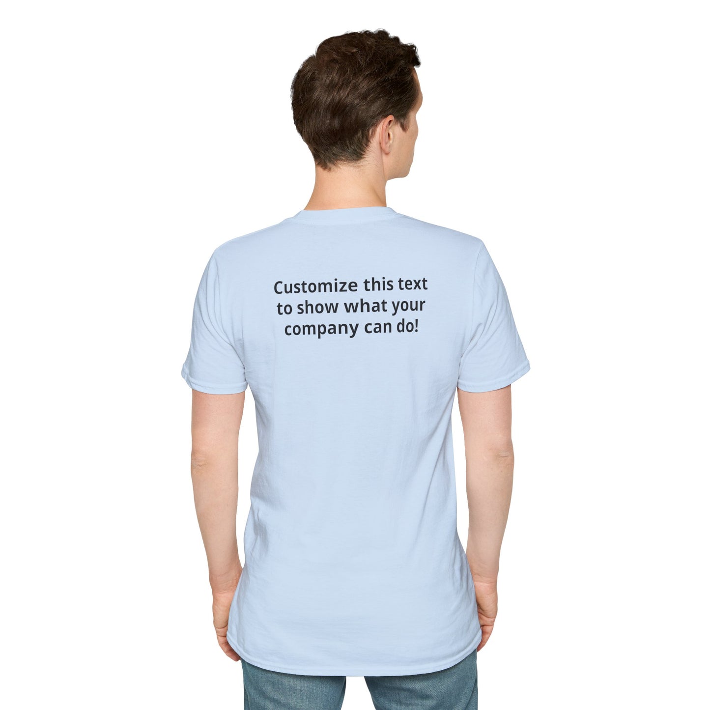 Minimal Custom Company T-Shirt — Small Chest Logo & Back Text