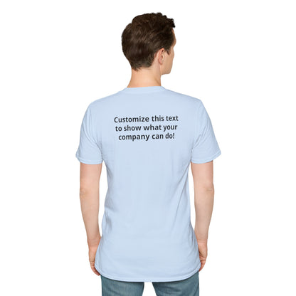 Minimal Custom Company T-Shirt — Small Chest Logo & Back Text