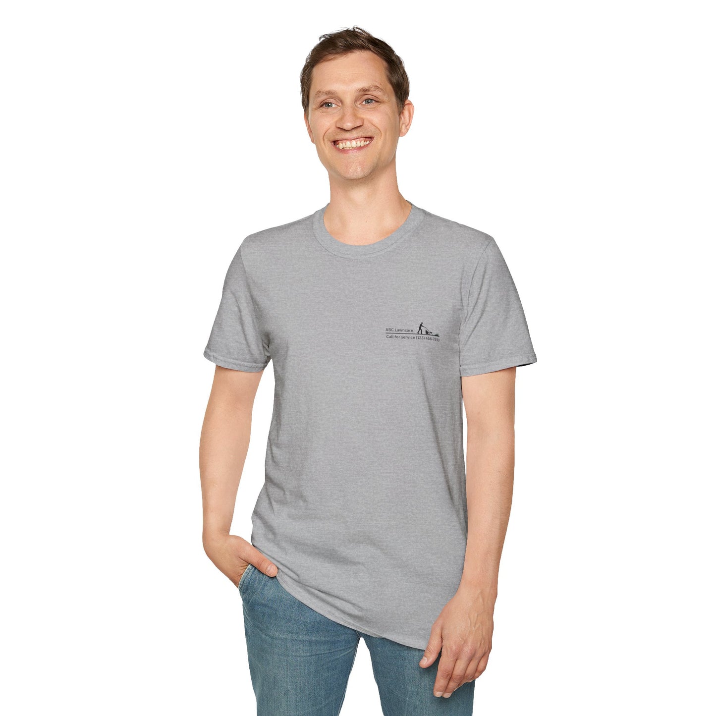Minimal Custom Company T-Shirt — Small Chest Logo & Back Text