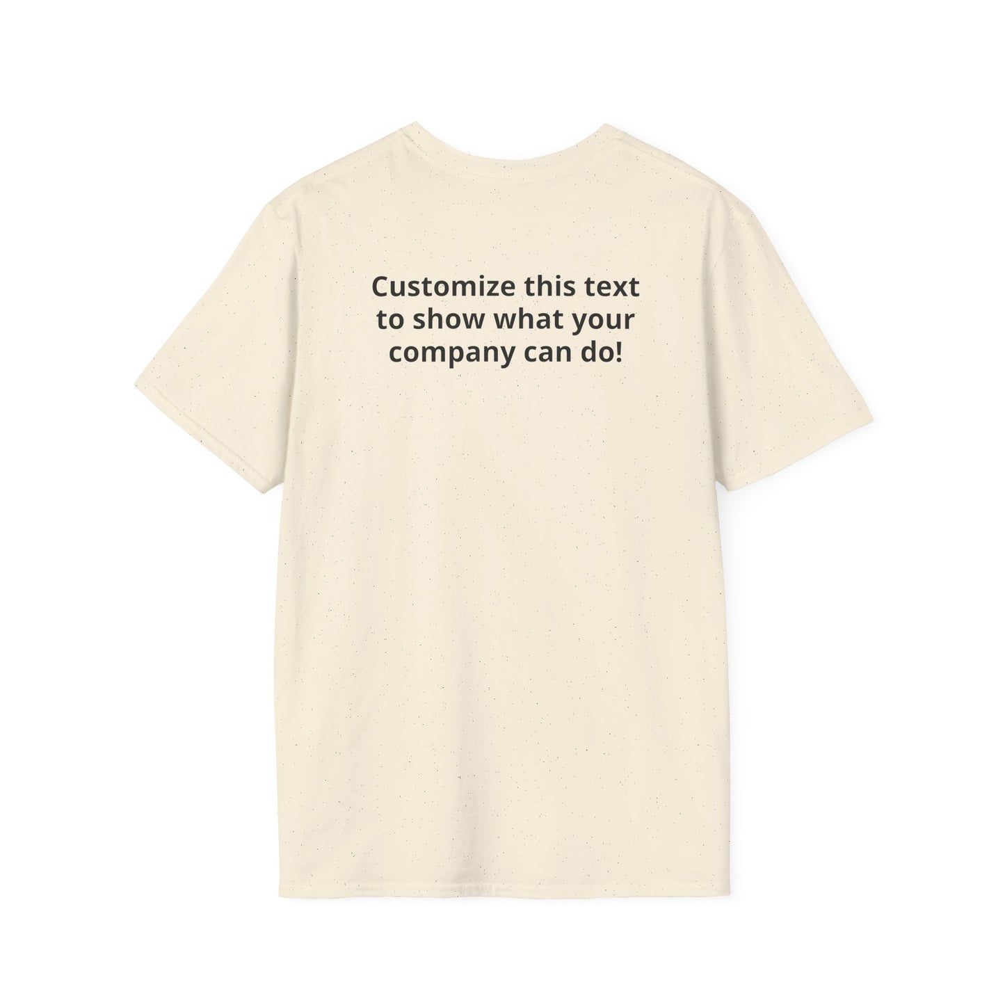 Minimal Custom Company T-Shirt — Small Chest Logo & Back Text
