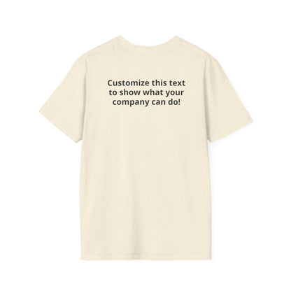 Minimal Custom Company T-Shirt — Small Chest Logo & Back Text