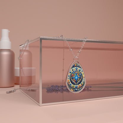 Colorful Oval Pendant Necklace - Autism Teardrop Design