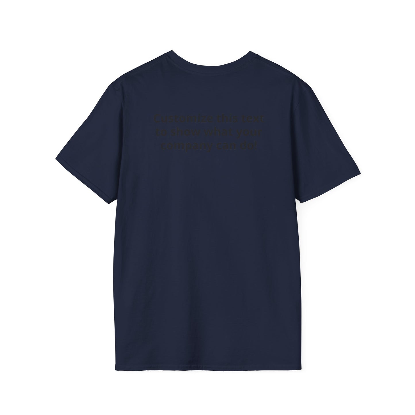 Minimal Custom Company T-Shirt — Small Chest Logo & Back Text