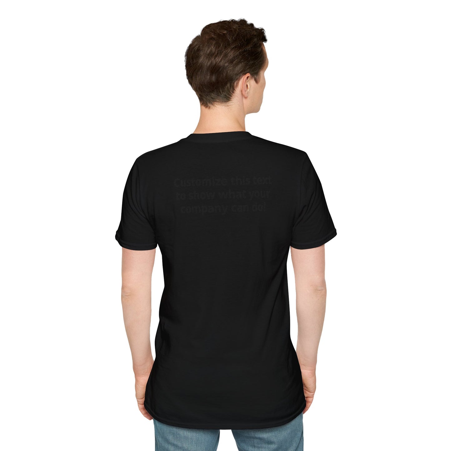 Minimal Custom Company T-Shirt — Small Chest Logo & Back Text