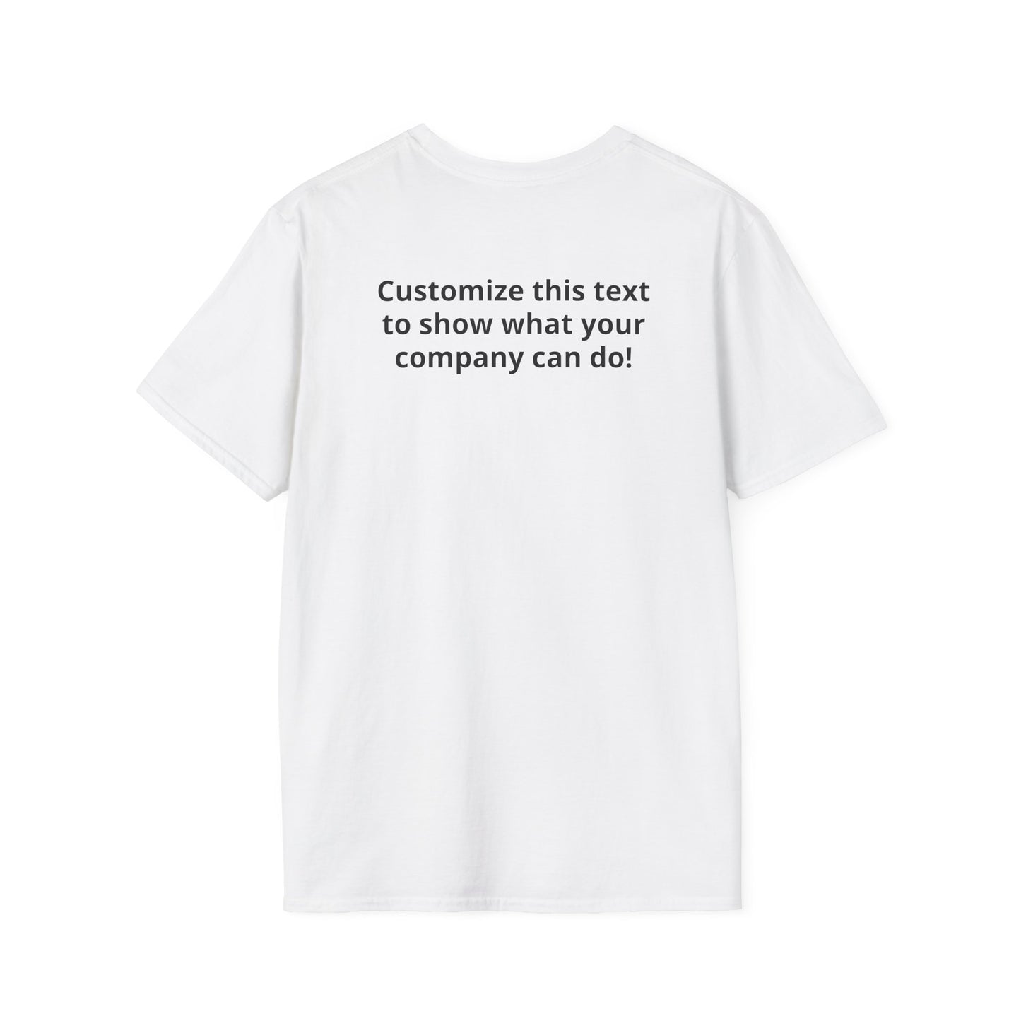 Minimal Custom Company T-Shirt — Small Chest Logo & Back Text