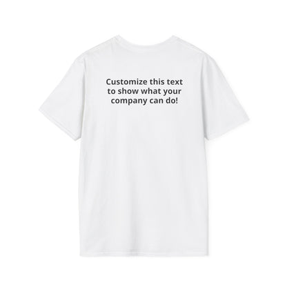Minimal Custom Company T-Shirt — Small Chest Logo & Back Text