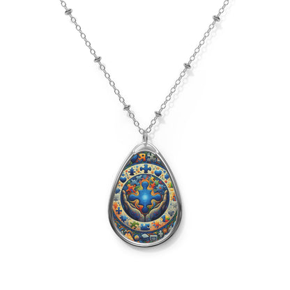 Colorful Oval Pendant Necklace - Autism Teardrop Design