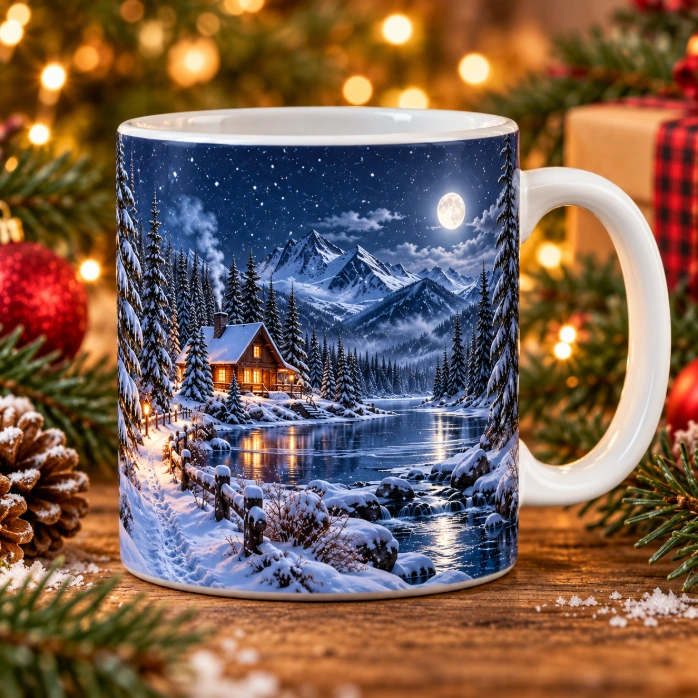 Christmas 2026 Moonlit Winter Cabin 11oz Coffee Mug