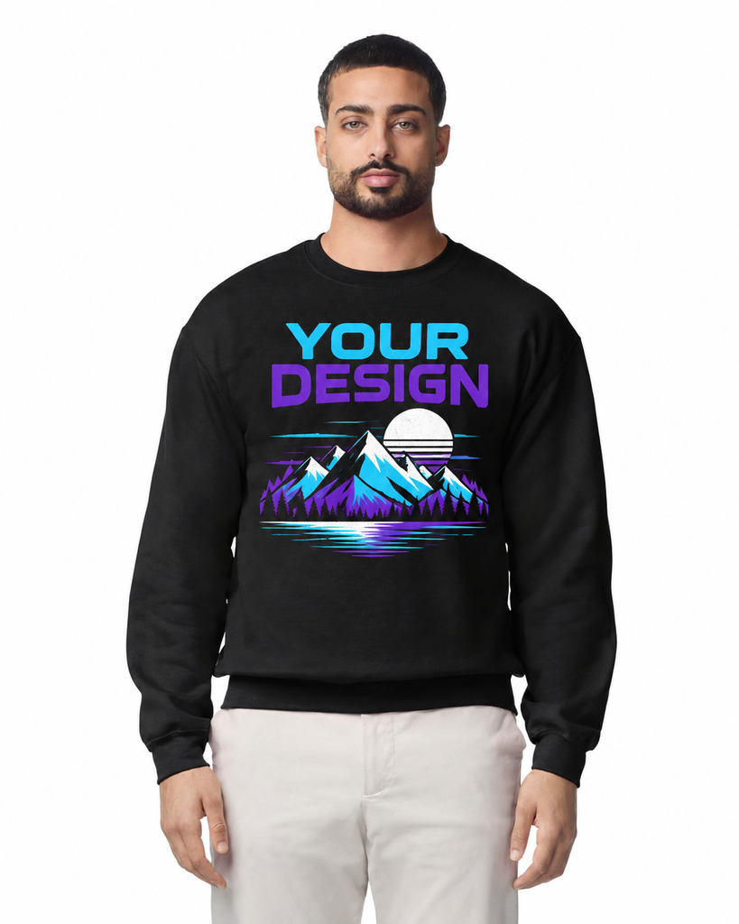 Custom Embroidered Adult Crewneck Sweatshirt – One-Sided (Black, Small, Front)